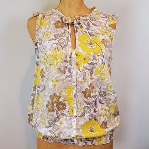 Yellow/Tan/Taupe Floral Sleeveless Blouse - Old Navy - Size XS